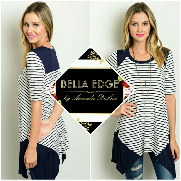 Bella Edge Boutique Tops - Navy striped tunic top