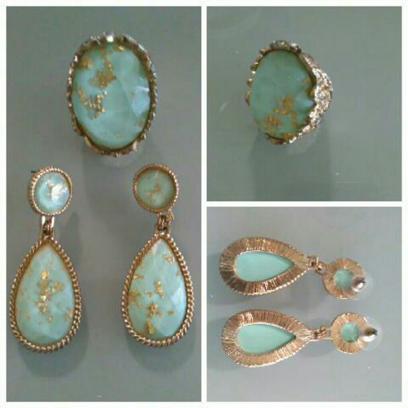 Aldo Gold flake earrings and ring set