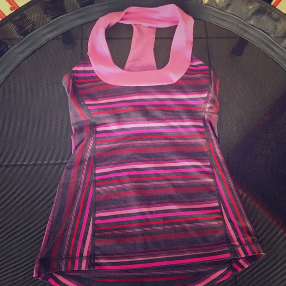 Lululemon Athletica Striped Scoop Neck Pink Top
