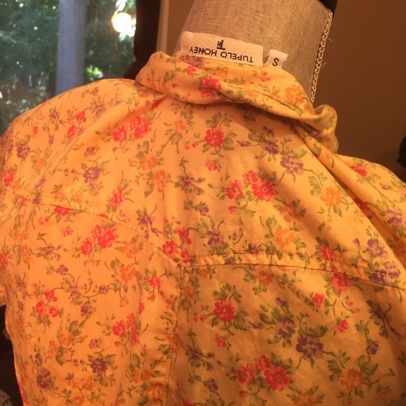 Tupelo honey flowered cotton short sleeve shirt S - Picture 4 of 4