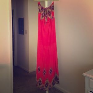 Long Scarlet Boho Maxi Dress with short liner