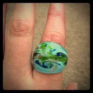 Light blue designed costume ring
