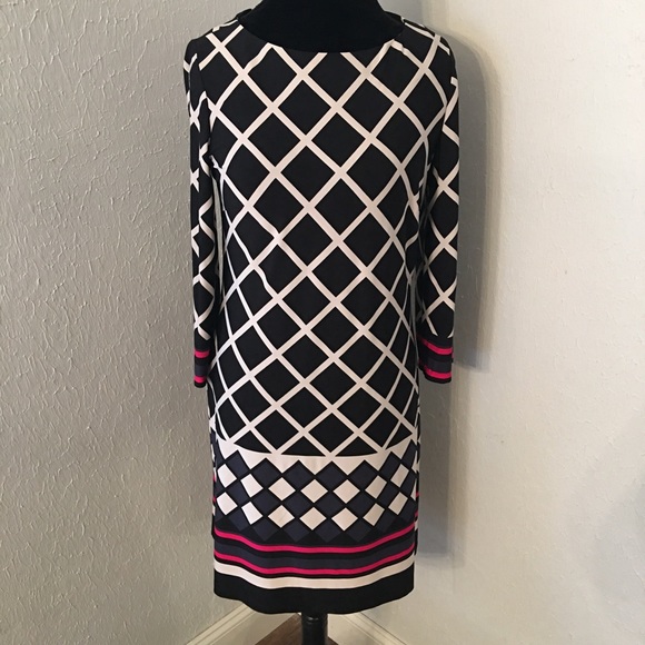 Shift Dress Black&White with Pink and Grey Detail