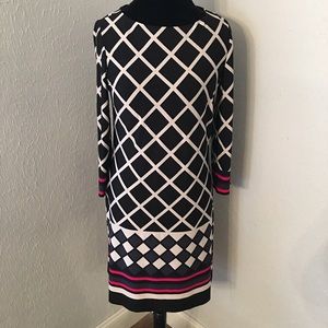 Shift Dress Black&White with Pink and Grey Detail