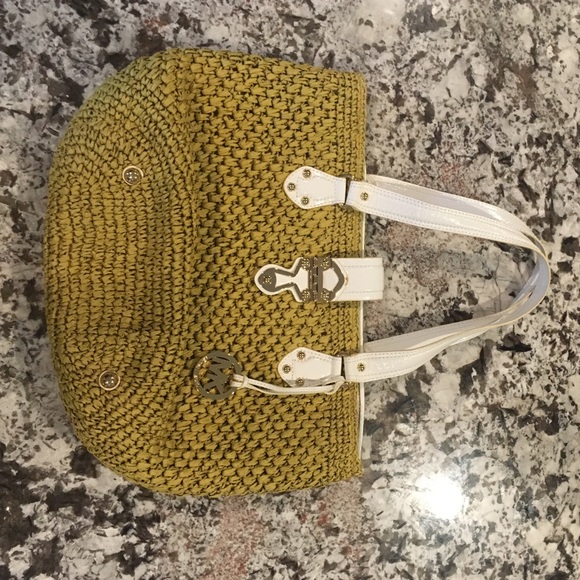 Michael kors straw and white leather bag