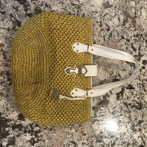 Michael kors straw and white leather bag