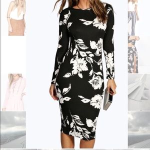 Long Sleeve Floral Midi Dress