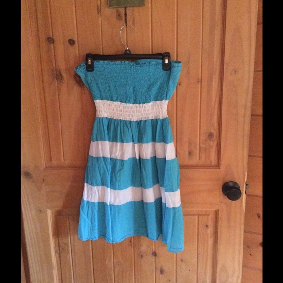 Blue Strapless Striped Dress - Picture 2 of 2