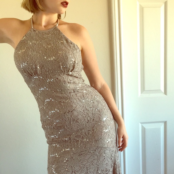 Gorgeous taupe and silver formal dress