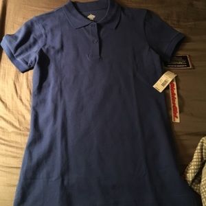 Royal blue collared shirt.