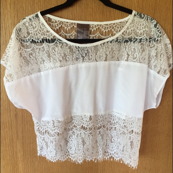 Moon Collection Tops - Moon Collection White Lace Crop Top