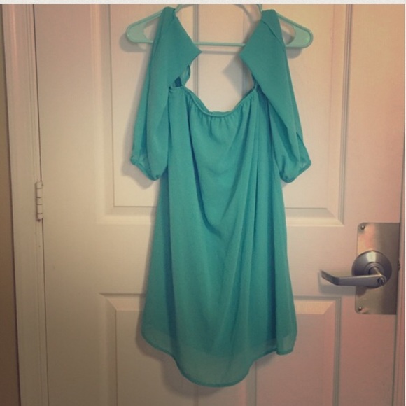 Aqua open shoulder dress
