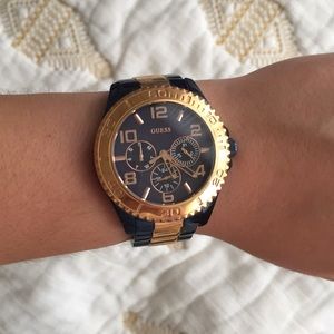 GUESS Blue and Rose Gold Sport Watch