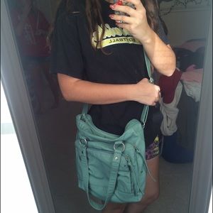 blue vegan leather cross body