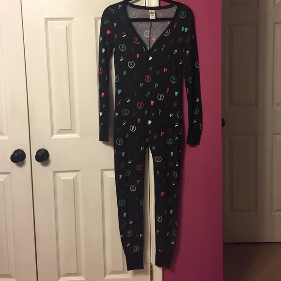 Victoria secret pink black thermal pajama jumpsuit
