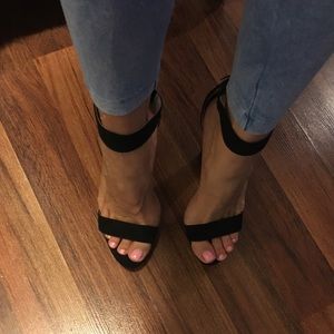 Black suede platform heels