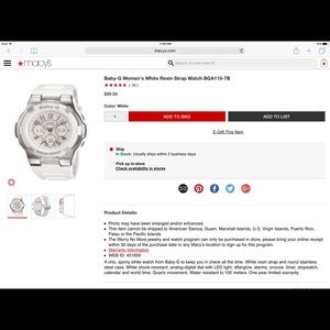 Baby-G Shock White Resin Strap Watch BGA110-7B