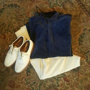 Navy blue velvet polo button down