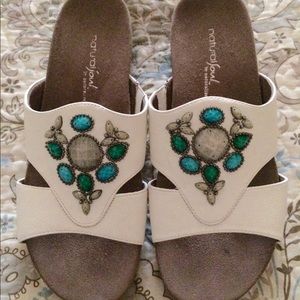 White Naturalizer Sandals with Turquoise Gems