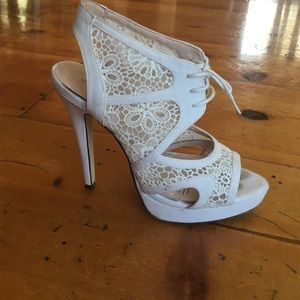 White Floral High Heels