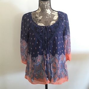 🎁  NWT blu pepper sheer blue & peach crochet top