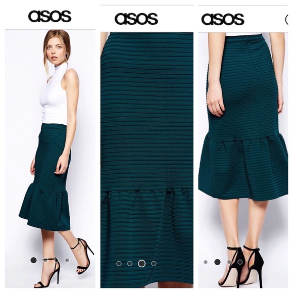 ASOS Pencil Skirt In Rib With Peplum Hem