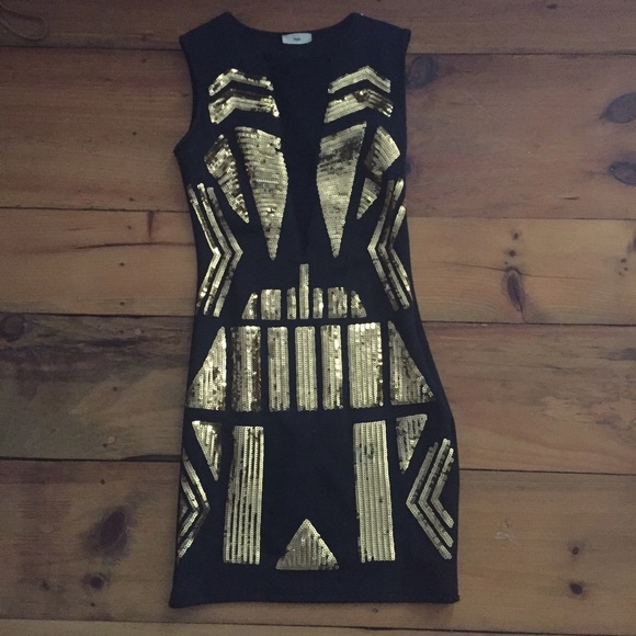 Tobi Black & Gold Sequined Dress