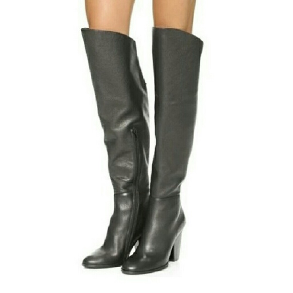 NWOT Over the Knee Black Leather Boots Size 7.5M