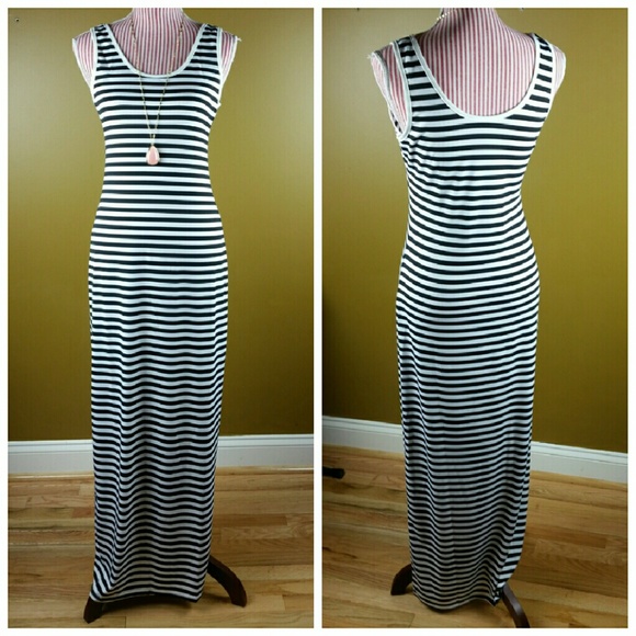 LAST ONE! Black and White Striped Maxi Dress - Picture 2 of 2