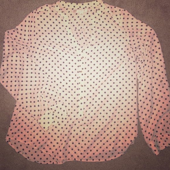 LC Lauren Conrad cream black polka dot blouse Med