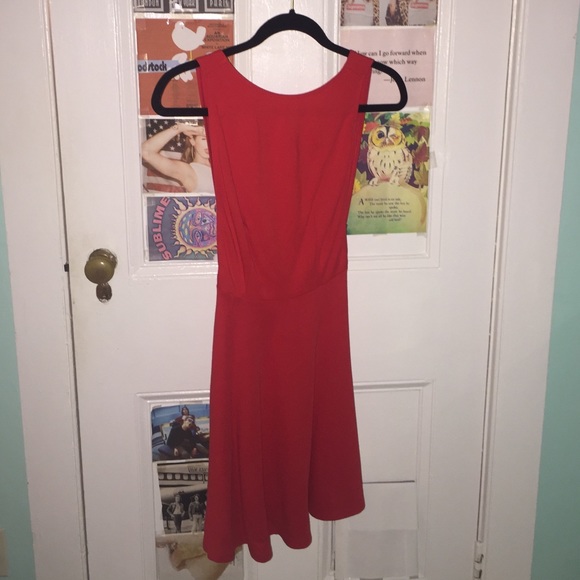 Red high neck low back dress
