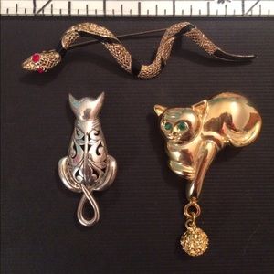 Set of Cat and Snake Brooches