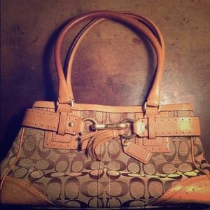 Coach Signature  Jacquard Satchel Carryall Bag