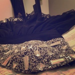 Stunning rhinestone studded strapless black dress