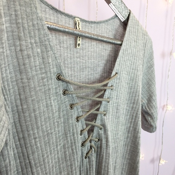 NWOT LF Stores Lace Up Long Ribbed Tee - Picture 2 of 4