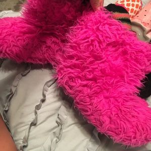 Pink furry monster slippers