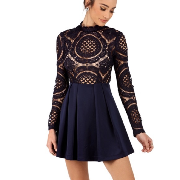 Navy crochet skater dress