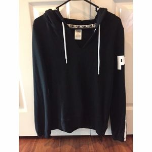 PINK VNECK HOODIE SWEATER