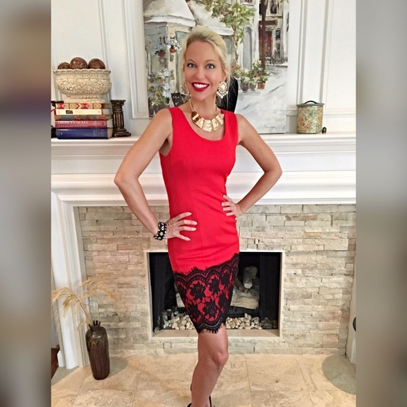 red and black ponte lace dress! Last one - Picture 2 of 3