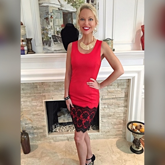 red and black ponte lace dress! Last one - Picture 3 of 3