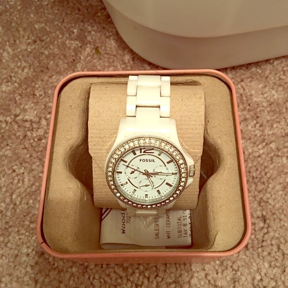 White porcelain fossil watch