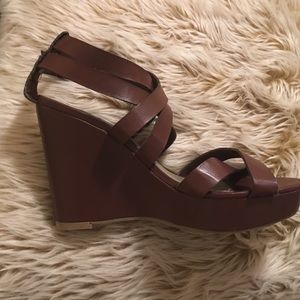 Brown strappy wedge heels size 9