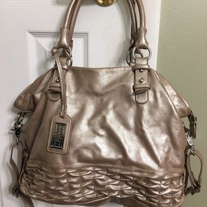 Champagne colored leather shoulder bag