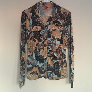 Tory Burch butterfly print button down blouse