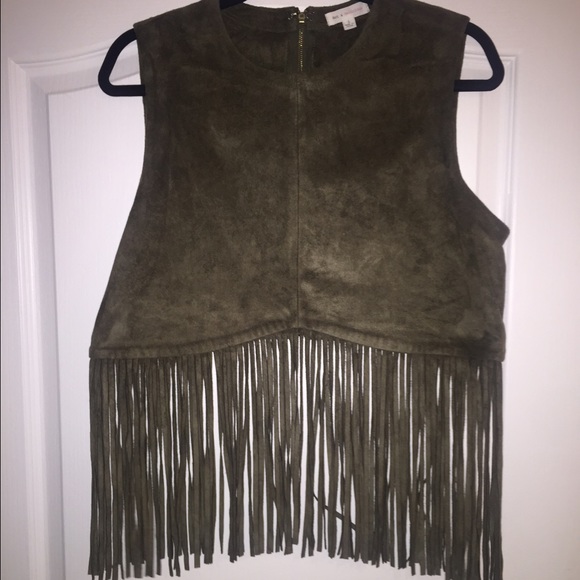 Suede crop top with fringe
