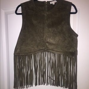 Suede crop top with fringe