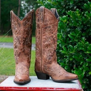 Women's Cross Snip Toe Boot - Brown / Rust