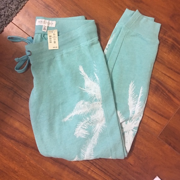 Aeropostale jogger sweats aqua white palms medium