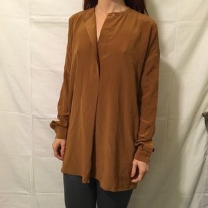 Vince Tops - Vince Brown Silk Over Sized Button Down Blouse