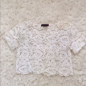 White lace cropped top